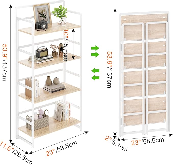 No Assembly Folding Bookshelf, 4 Tiers Collapsible Book Shelf - Image 3