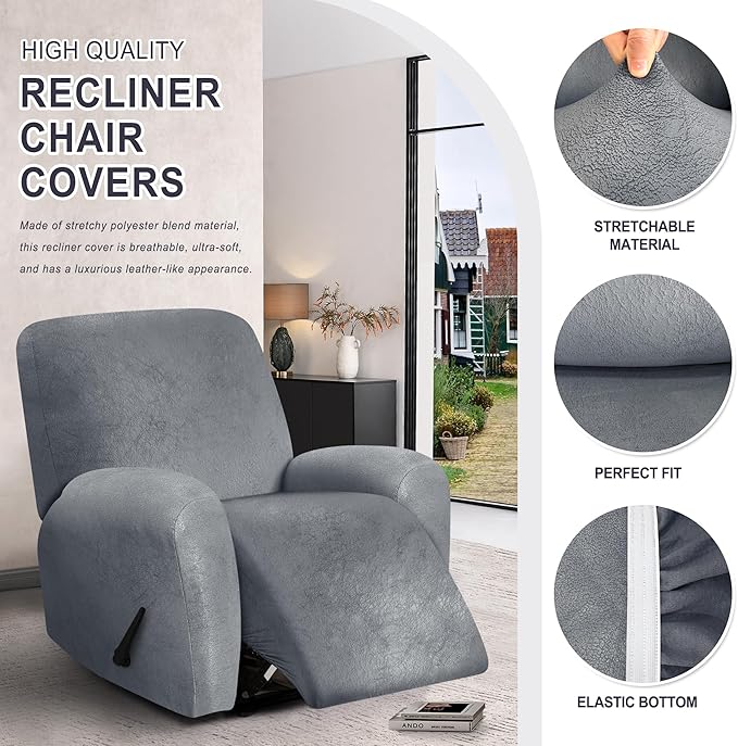 ANARACHON Leather Look Recliner Chair Covers, 4-Pieces Stretch Recliner Cover - Image 3