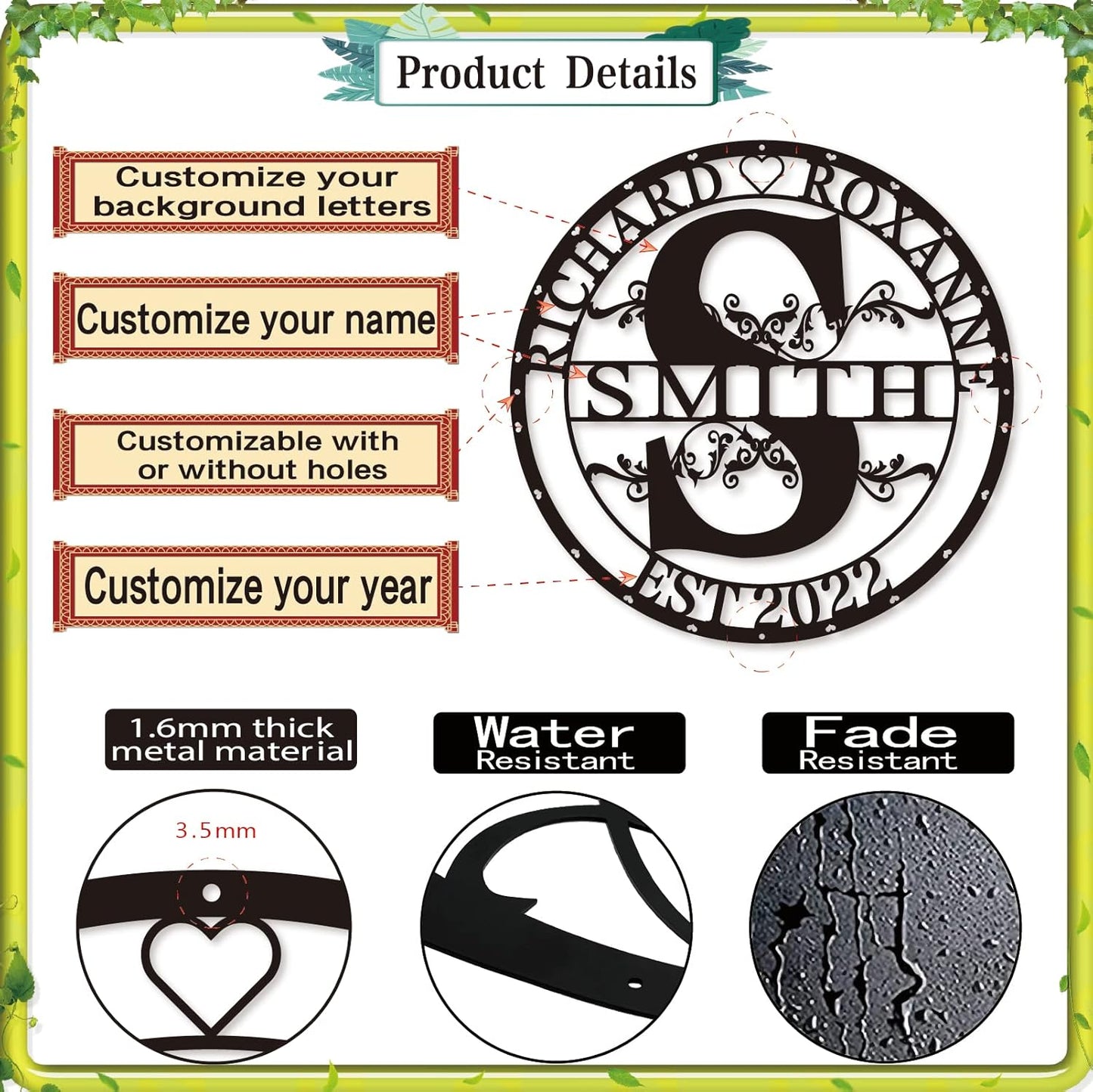 Split Letter Metal Monogram, Custom Last Name and Date Sign, Split Letter Name Signs, Personalized Last Name Sign, Metal Family Name Sign, Door Hanger, Outdoor Metal Sign, Wedding Gift