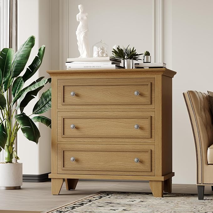 IDEALHOUSE 3 Drawer Dresser, Wooden Storage Chest of Drawers - Image 3