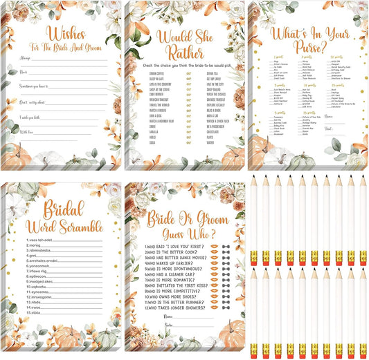 Teling 145 Pieces Bridal Shower Game Bridal Shower Favors Set Wedding Games Cards and Pencils for Bride Groom Bachelorette Party Wedding Party Favor(Little Pumpkin Style)