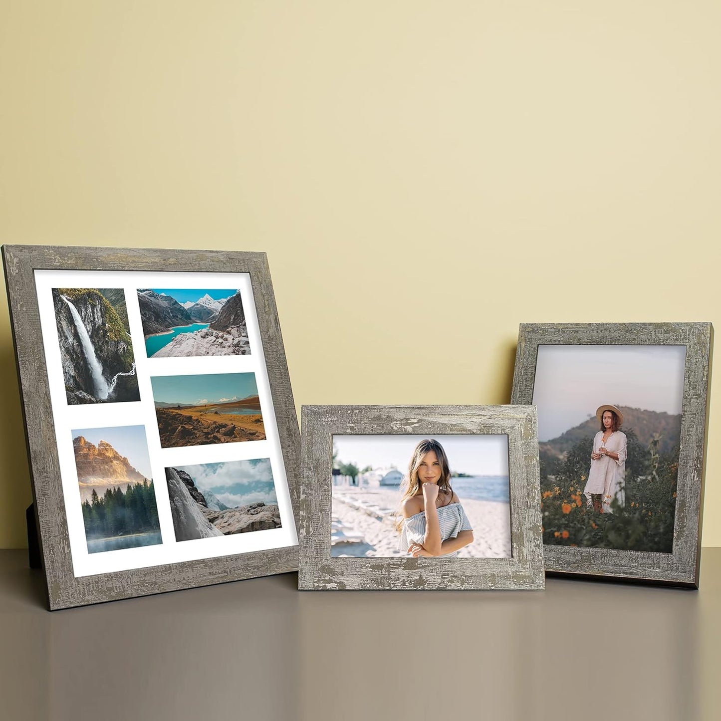 4x6 Picture Frame set of 4, High Definition Glass Distressed Moss Green Frame, 4 x 6 Wood Photo Frames for Desktop Display and Wall Mounting