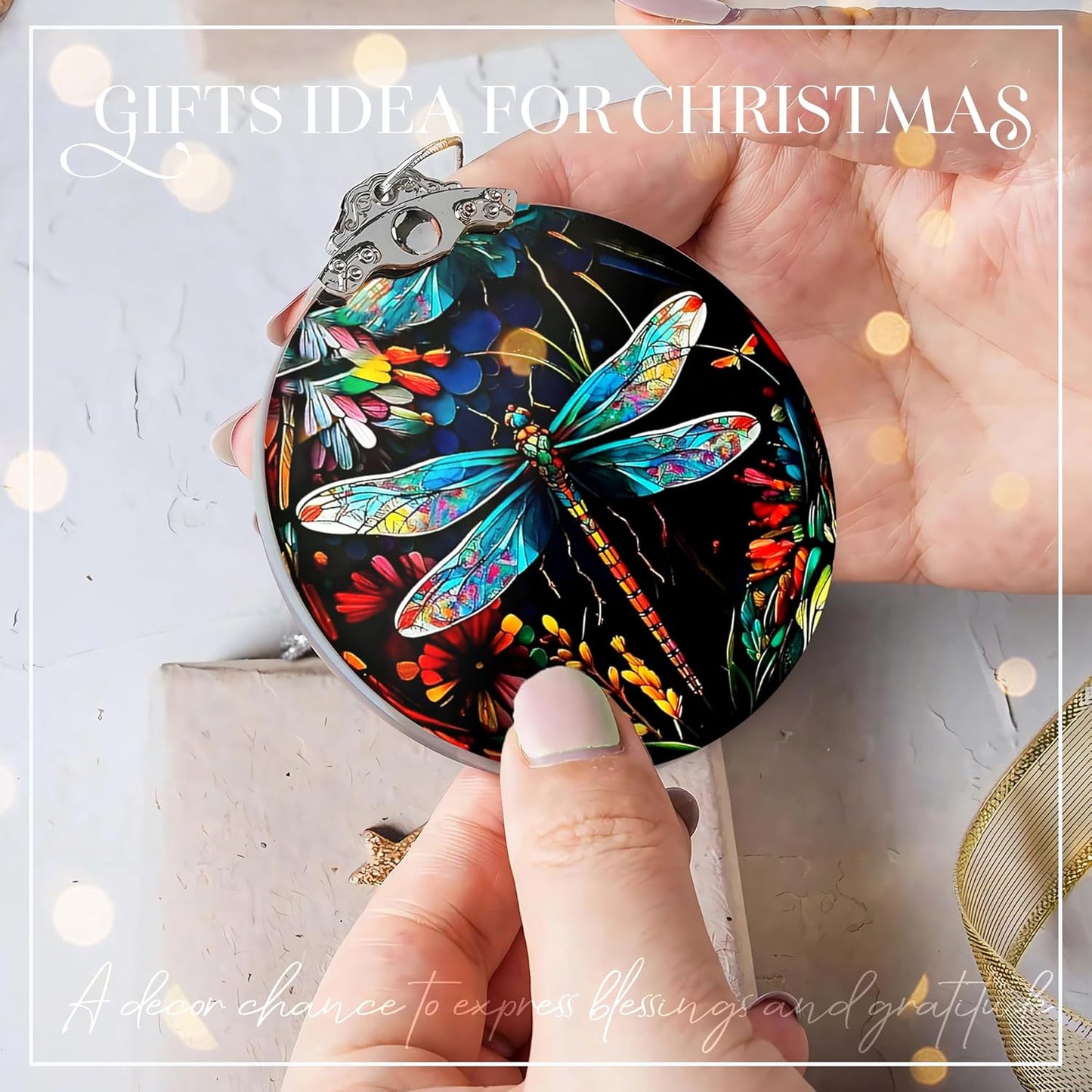 Stained Glass Effections, Christmas Tree 4 Inch Acrylic Ornament Art, White Elephant Gifts Car Interiors Decors, Christmas Decor, Decorations for Festival 2025 Christmas Ornament (Dragon Butterfly)