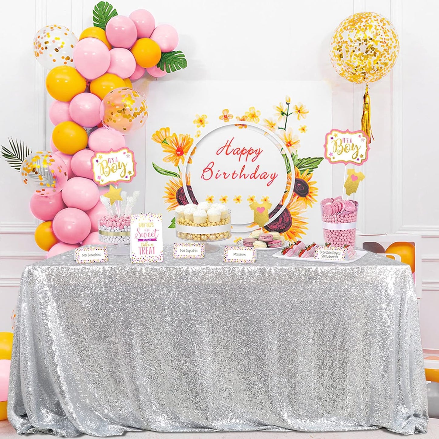 QueenDream Sequin Tablecloth 60x102 Inch Silver Tablecloth Christmas Glitter Tablecloth 6ft for Baby Shower Party Christmas Decorations