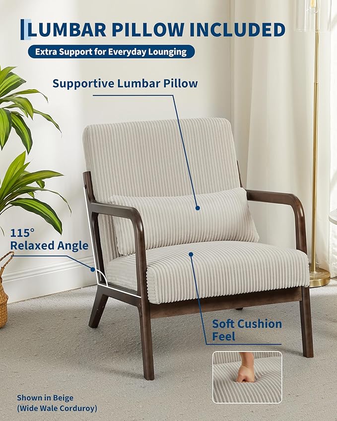 Garvee Mid-Century Accent Chair Set of 2, Cozy Reading Chair, Modern Lounge - Image 3