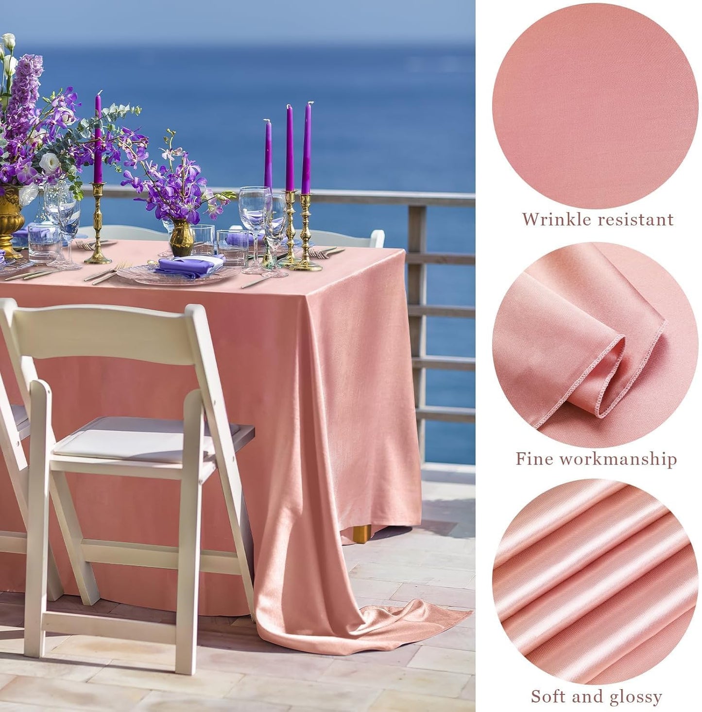 TURSTIN 1 Pack Rose Gold Satin Tablecloth 102 x 58 Inch Overlay Satin Table Cover Rectangle Bright Silk Tablecloth Smooth Fabric Table Decoration for Wedding Banquet Party Events
