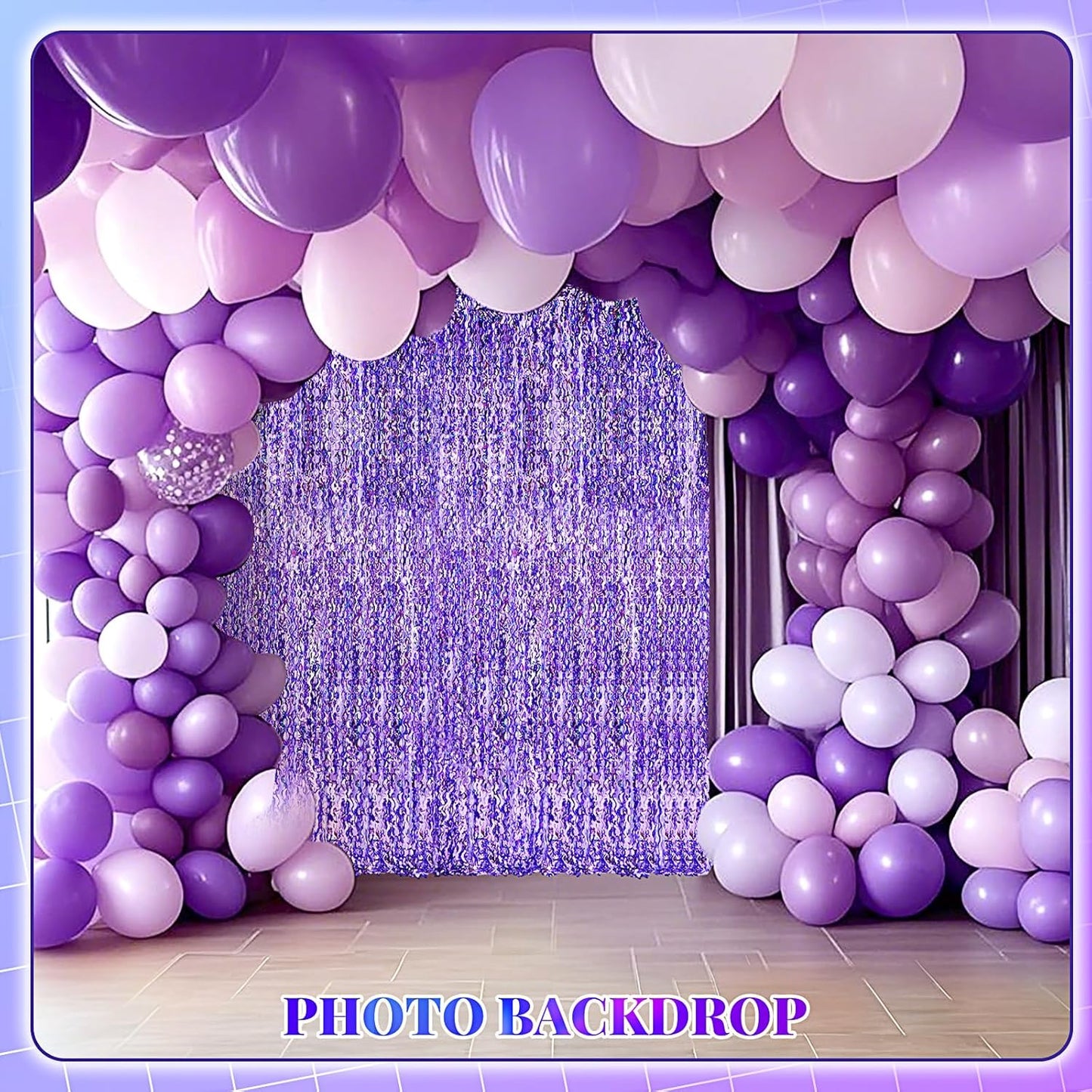 Jutom 6 Pieces 3.3 x 6.6 ft Wavy Tinsel Foil Fringe Curtains Foil Fringe Streamer Backdrop Party Curtain for Sea Mermaid Baby Shower Birthday Party Decoration(Purple)