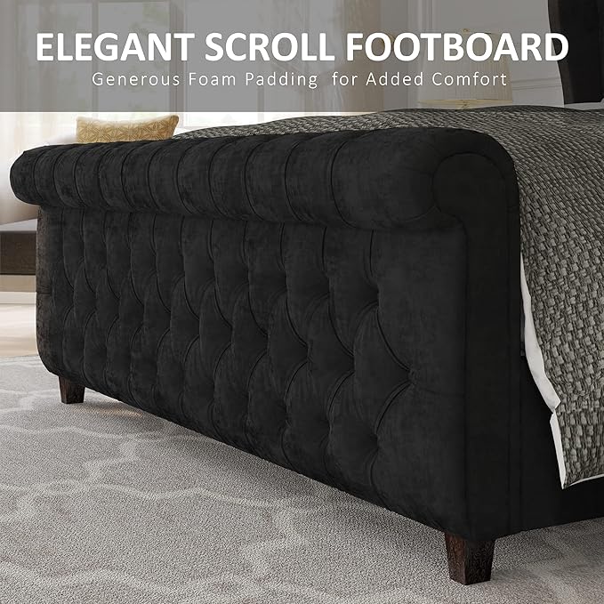 AMERLIFE Queen Size Platform Bed Frame, Velvet Upholstered Sleigh Bed - Image 5