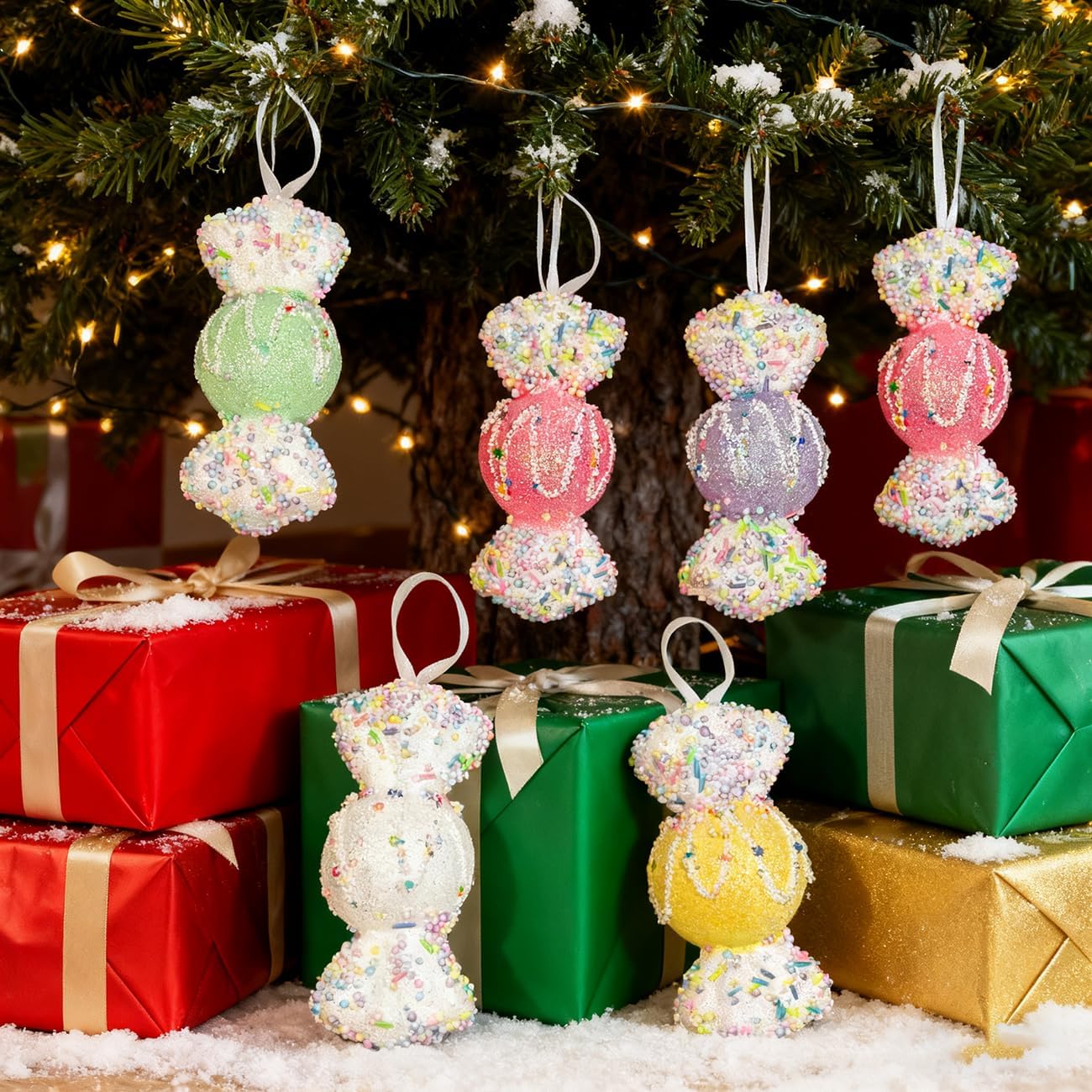 LANGXUN 6pcs Candy Land 2025 Xmas Birthday Party Wedding Suppiles Decoration, Hanging Candy Cane Christmas Tree Décor, Christmas Decorative Hanging Ornaments Crafts