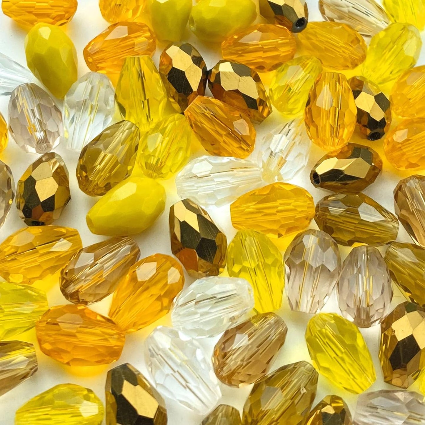 40pcs 10x15mm Teardrop Crystal Glass Beads Vertical Hole Faceted Loose Spacer Beads for DIY Craft Jewelry Making Necklace Bracelet Earring Wind Chimes(Yellow Series)