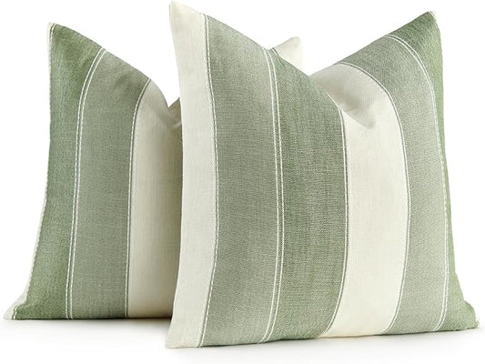 AmHoo Pack of 2 Farmhouse Stripe Check Throw Pillow Covers Set Case Cotton by AmHootextile