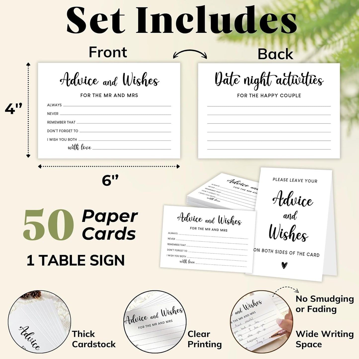 Advice And Wishes For The Mr And Mrs - Wedding Advice Cards For Bridal Shower Decorations, Date Night Games For The Groom And Bride Cards, Wedding Shower Decor for Guests