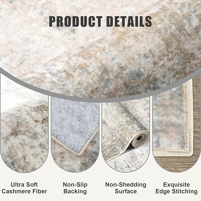 4x4 Area Rug Living Room Rug: Washable Modern Abstract Soft Thin Rug Indoor - Image 6