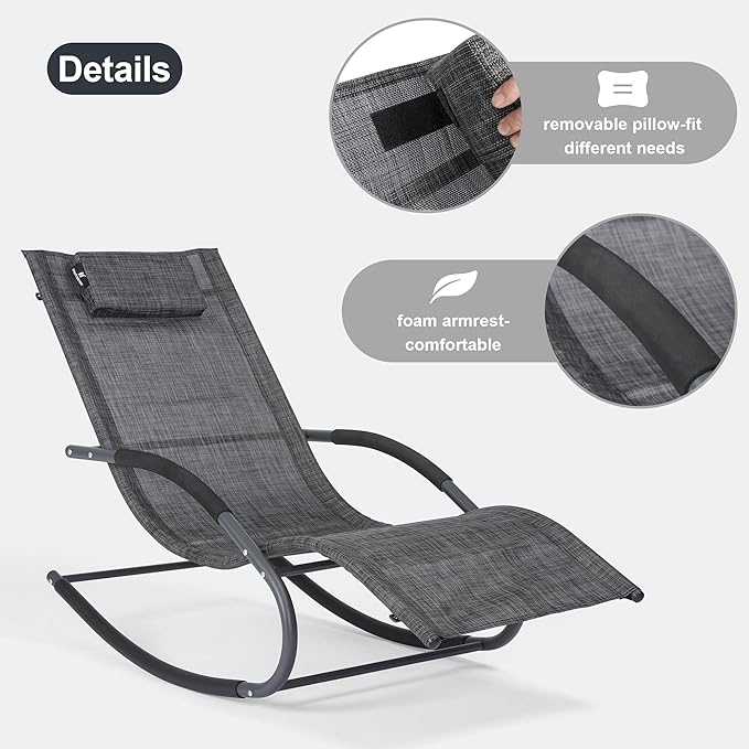 Outdoor Lounge Chairs with Removable Pillow, Pool Chaise Lounge Chairs Set of 2 - Image 4