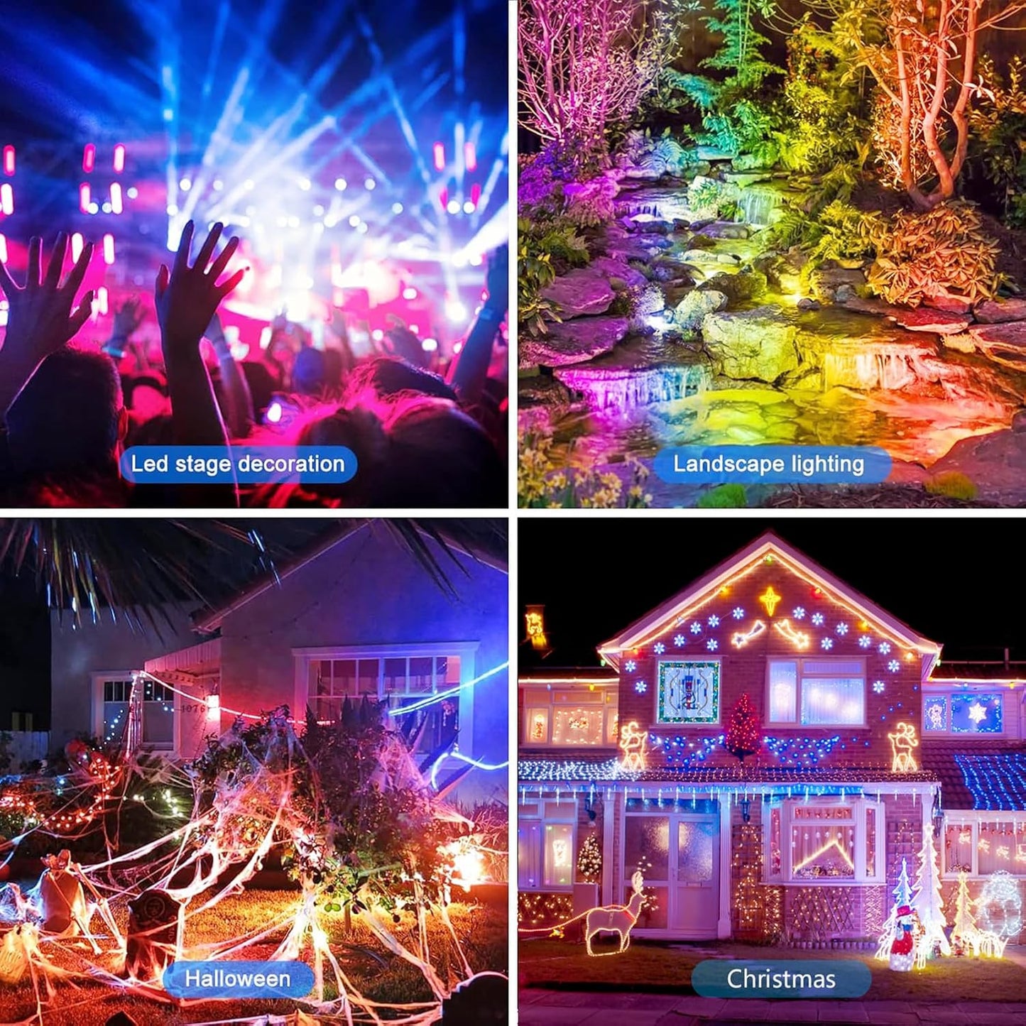 LED Flood Light Outdoor 500W Equivalent 5000LM,Bluetooth RGBW Colored Floodlight Landscape Lighting with APP Control,DIY Scenes,Timing, IP66 Waterproof,2700K,Color Changing Uplight with Ground Stakes