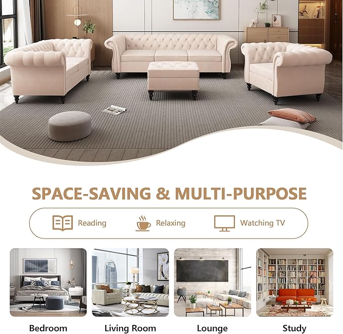 QHITTY 2 Piece Living Room Set, Sectional Chesterfield Sofa Chair Contemporary - Image 6