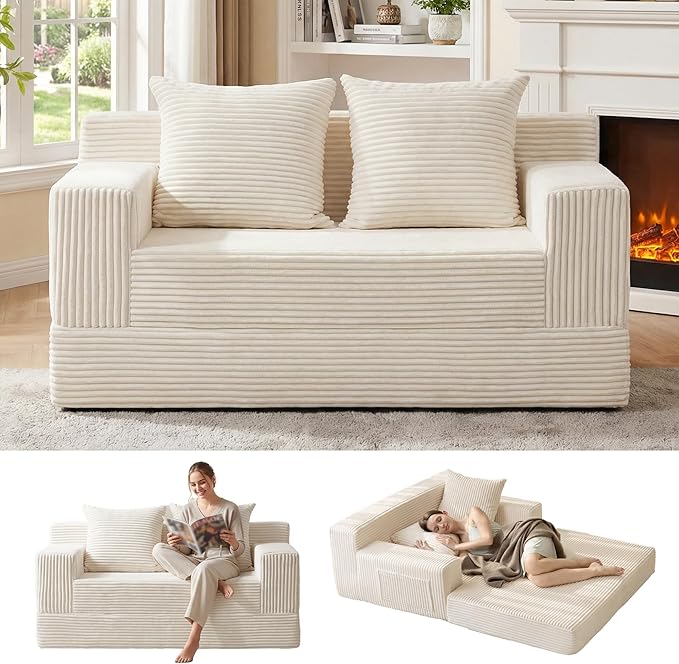 Erament Convertible Sofa Bed, Loveseat Folding Floor Futon Sleeper Sofa Couch by Unknown