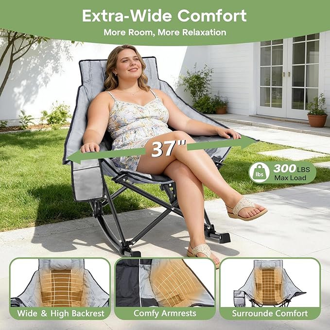 Suteck Oversized Rocking Camping Chair, Thick Padded Folding Rocking Chair - Image 3