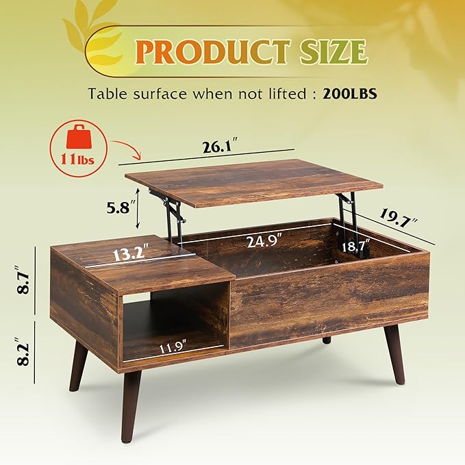WLIVE Coffee Table with Storage & Lifting Top - Image 3
