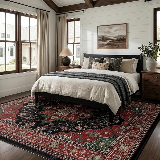 RELEANY Area Rugs 9'x12' Washable Non-Slip, Floral Vintage Distress Print - Image 2