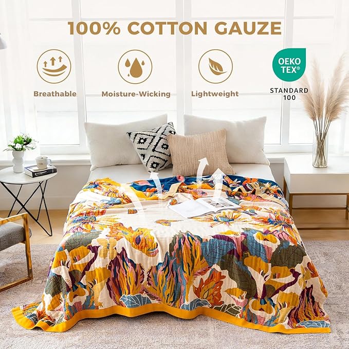 LUTBM King Throw Blanket for Bed 100% Cotton Boho Soft Rustic Quilt Butterfly - Image 2