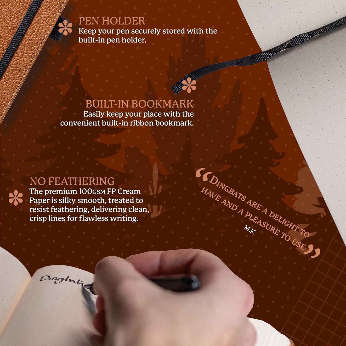 Dingbats* Wildlife Dotted Writing Journal Notebook A5 - Vegan Leather Hardcover - Ideal for Work, Travel - Pocket, Elastic Closure, & Bookmark