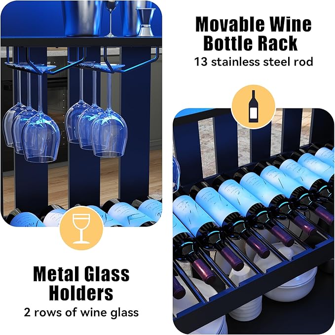L Shaped Bar Table with LED Light, 4-Tier Corner Wine Bar Cabinet with Stemware - Image 6