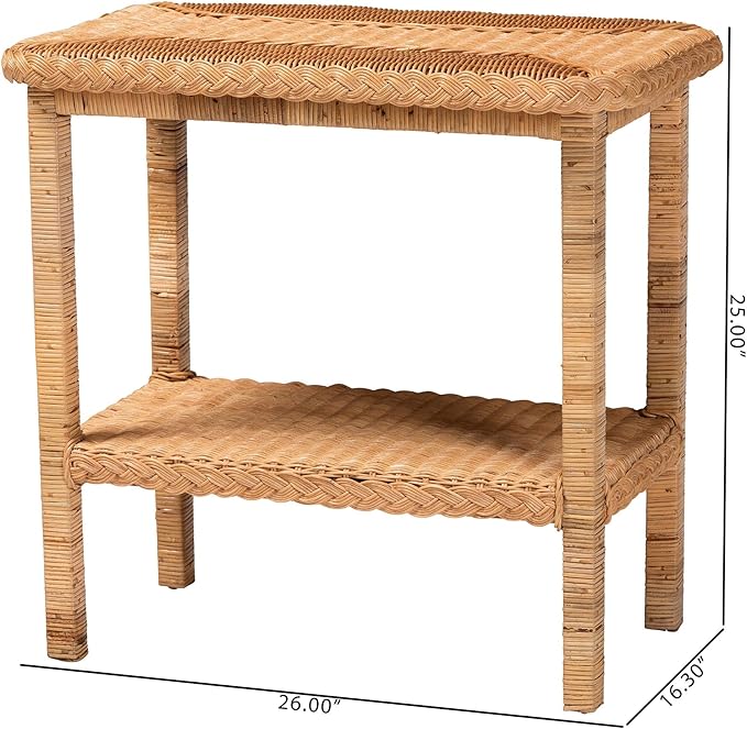 Bali & pari Minahasa Bohemian Light Honey Braided Rattan Side Table - Image 3
