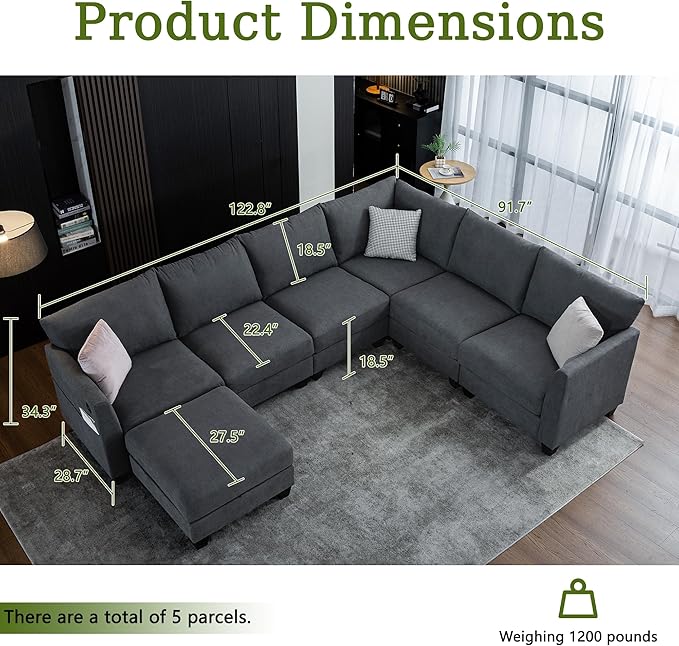 122.8" Large Sectional Couches for Living Room, 6 Seater L Shaped Modular - Image 2