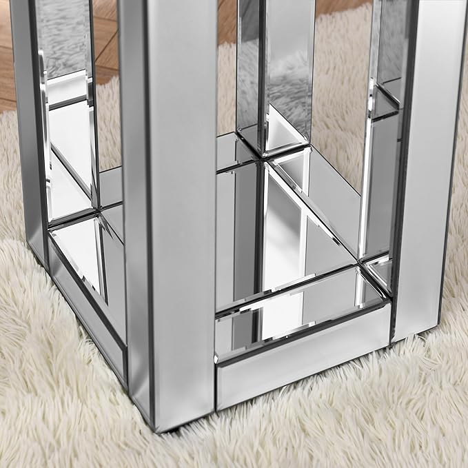 Mirrored End Table Square with Crystals, 2-Tier Modern Small Sofa Table with - Image 6