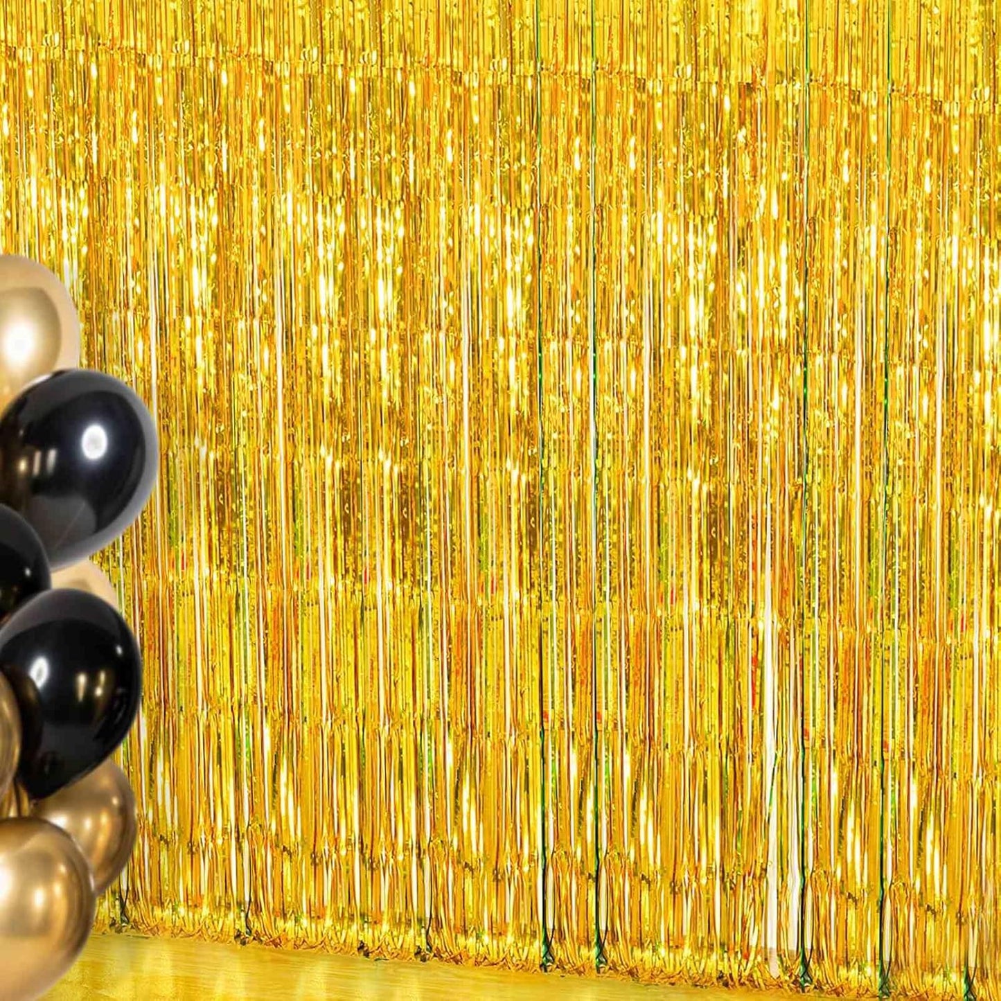 4 Pack Gold Fringe Backdrop Curtain - Gold Streamers for Golden Birthday Party Decorations