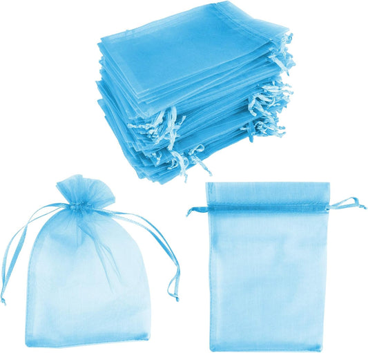 Super Z Outlet 100 Pack 4x6 Inch Mini Sheer Drawstring Organza Transparent Bags Jewelry Sack Pouches for Wedding, Party Decorations, Arts & Crafts Gifts (Blue)