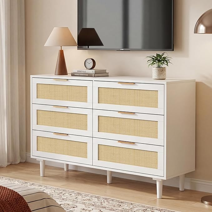 FUQARHY 6 Drawer Dresser Rattan Dresser Modern Chest - Image 8