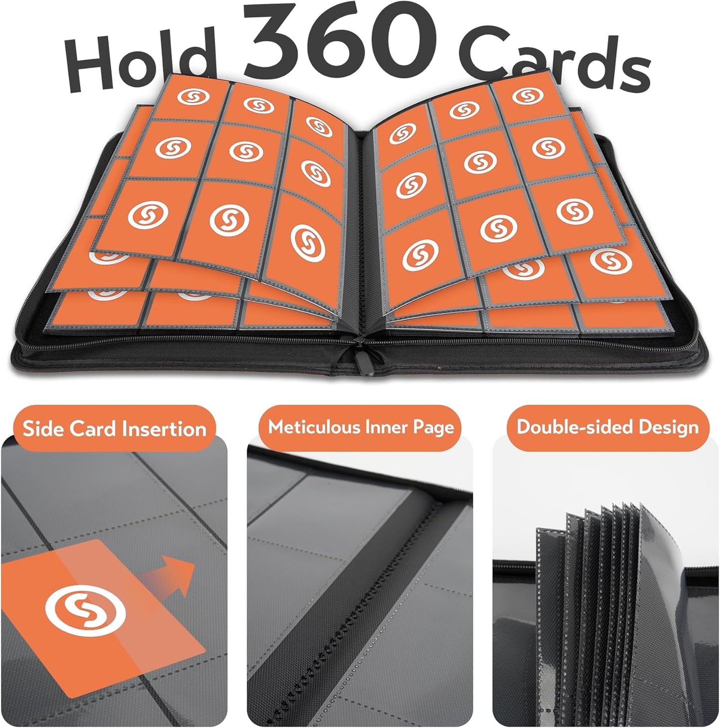 Card Binder 9 Pocket for 360 Cards - Premium Trading Card Binder with Sleeves Protection, Side Loading Collection for TCG, MTG, YGO, One Piece Collectible Cards (Orange)