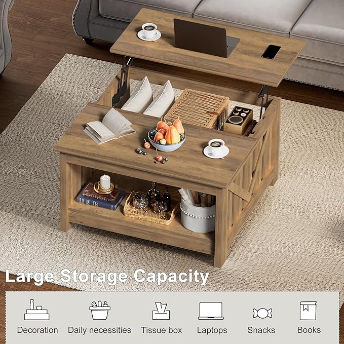 FABATO Lift Top Coffee Table, 31.5" Farmhouse Coffee Tables - Image 10