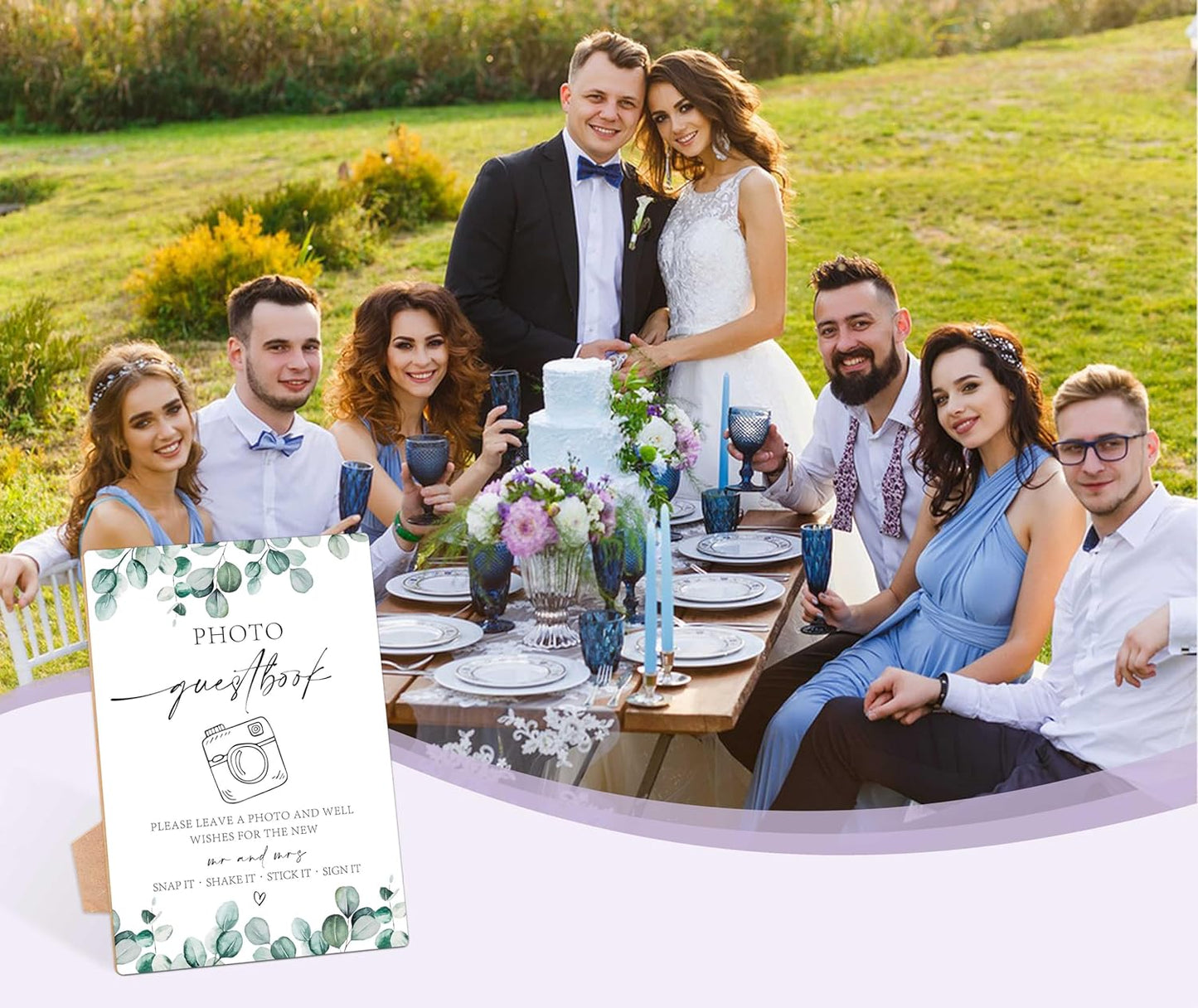 Photo Guestbook Sign, Greenery Wedding Ceremony, Pack of 1 Wooden Tabletop Sign with Stand, Wedding Supplies, Engagement and Reception Decorations - LD24