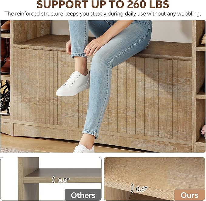 Shoe Cabinet with Bench, U-Shaped Shoe Storage Bench, Tall Shoes Cabinet with - Image 5