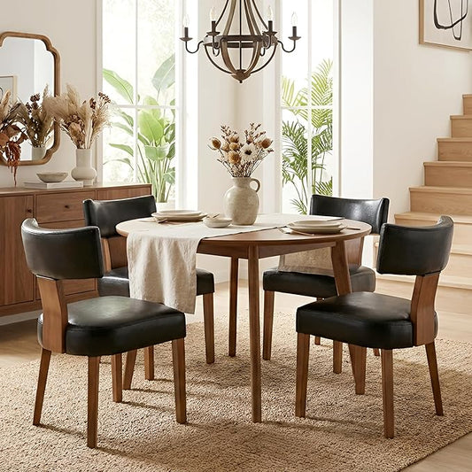 HNY Mid Century Modern Dining Chairs Set of 4, Farmhouse PU Leather Upholstered by HNY