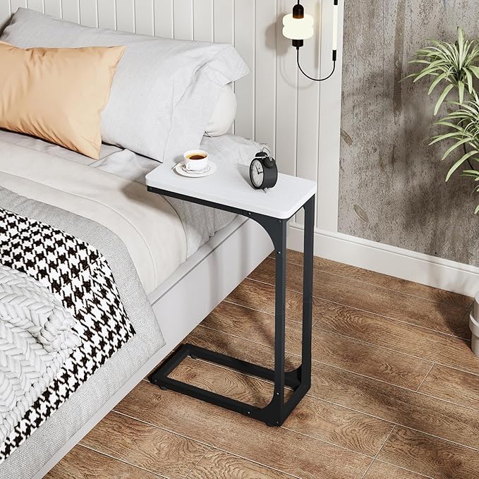 QEEIG Narrow C Shaped Side Table Set of 2 Living Room Sets Slim Couch Tray - Image 5