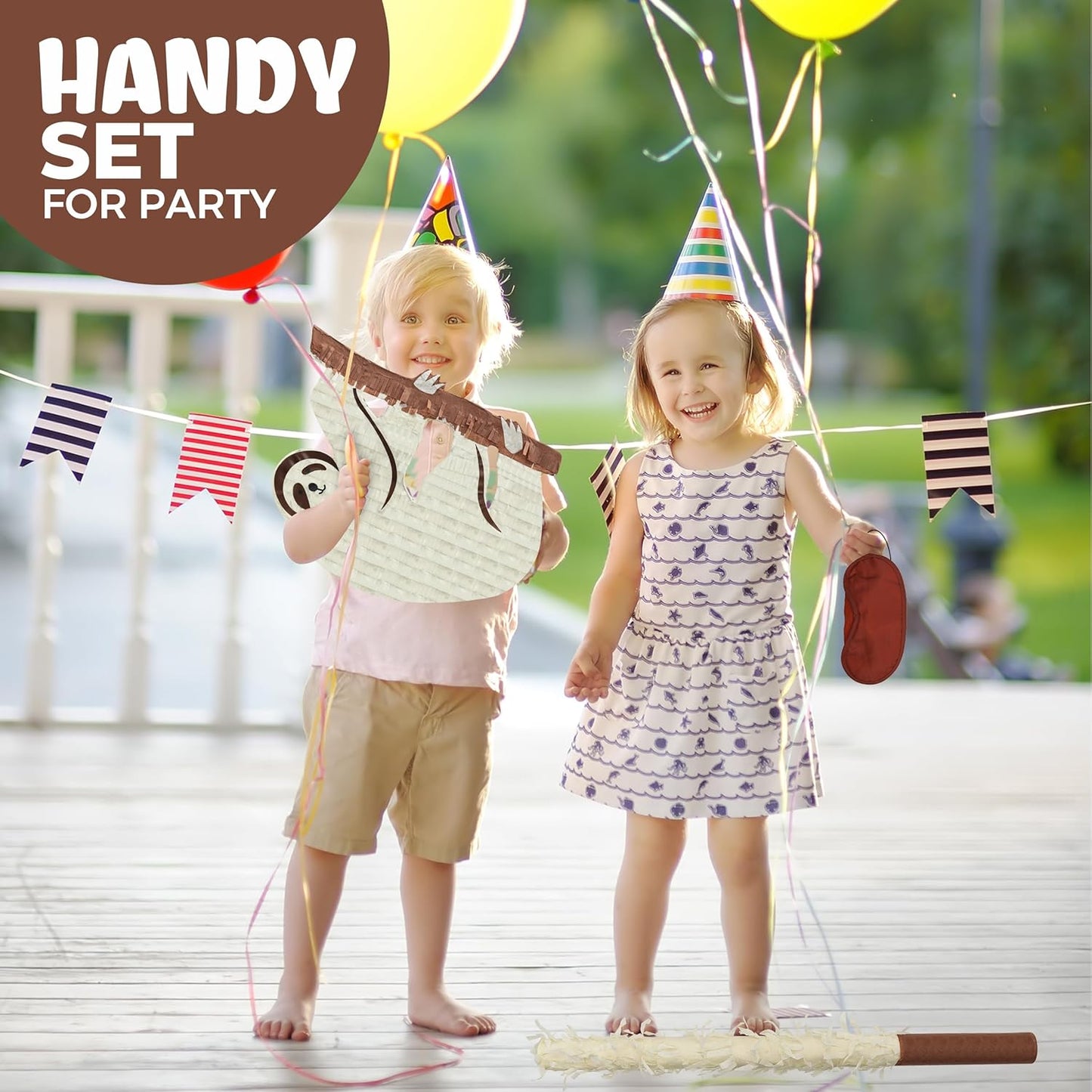 Sloth Pinatas Bundle with a Blindfold and Bat (16x12.5x4 Inches), Perfect for Birthday Parties, Farm Animal Theme Parties, Decorations