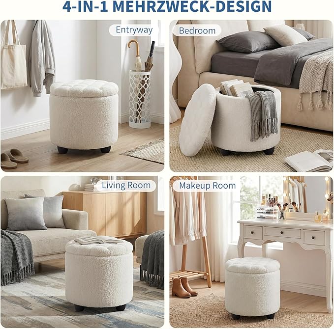 Furniliving Modern Round Storage Ottoman, Button Tufted Ottoman Footstool - Image 8