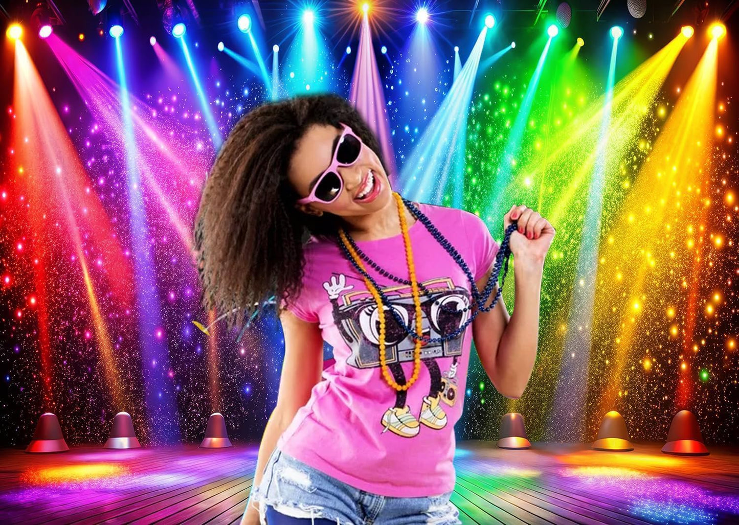 LTLYH 8x6ft Fabric Disco Rainbow Stage 70s 80s 90s Backdrop Vintage Lights Photography Background Rock Music Club Neon Glow Party Decorations Photo Banner 312