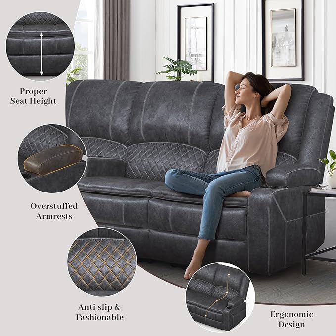 Yolsali 3-Seater Recliner Sofa, Manual Reclining Couch - Image 7