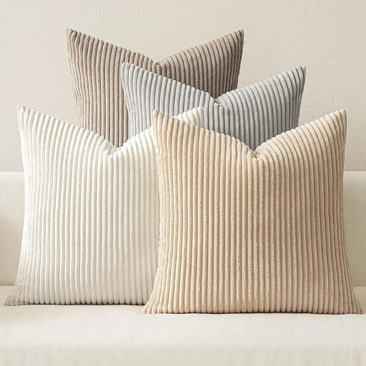MIULEE Boho Farmhouse Throw Pillow Covers 18x18 Inch Set of 4 Neutral Tan by MIULEE