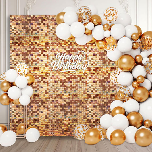 12PCS Champagne Shimmer Wall Backdrop, Laser Square Sequin Photo Backdrops Panel, Glitter Wall Background for Birthdays, Weddings, Christmas, Engagements, Disco Bachelorette Party Decoration (3FTx4FT)