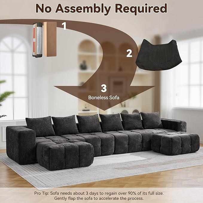119" Boneless Couch, Oversized Cloud L Shaped Couch, Modular Sectional 4 Seater - Image 6
