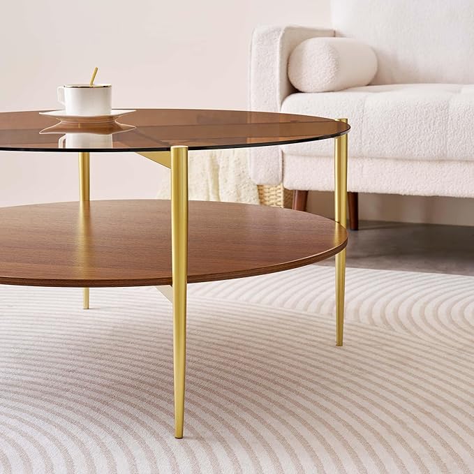 LumFurn Extra Large Round Coffee Table, Mid-Century Modern Design, D34 x H17 in - Image 8