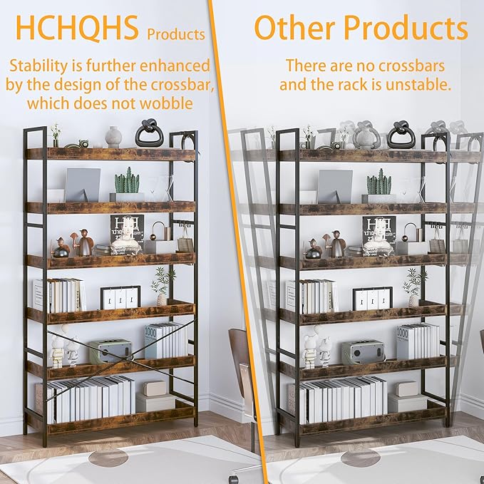 HCHQHS Bookshelf, Adjustable Industrial Bookcase, Vertical Tall Book Shelf - Image 6