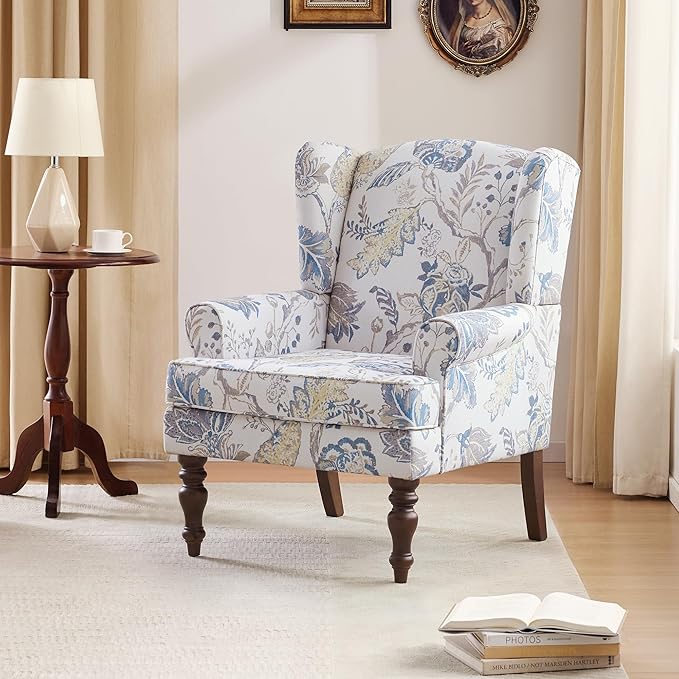 HUIMO Printed Wingback Accent Chair, Linen Upholstered High Back Armchair - Image 3