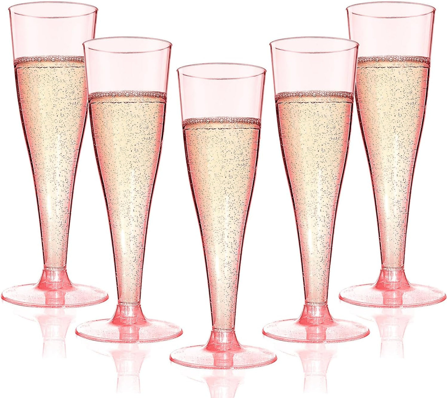 100 Pack Pink Champagne Flutes Plastic Wine Glasses Disposable, 4.5 Oz Clear Mimosa Glasses for 2025 Engagement Wedding Birthday New Years Eve Xmas Party Supplies, Bulk Toasting Cocktail Cups